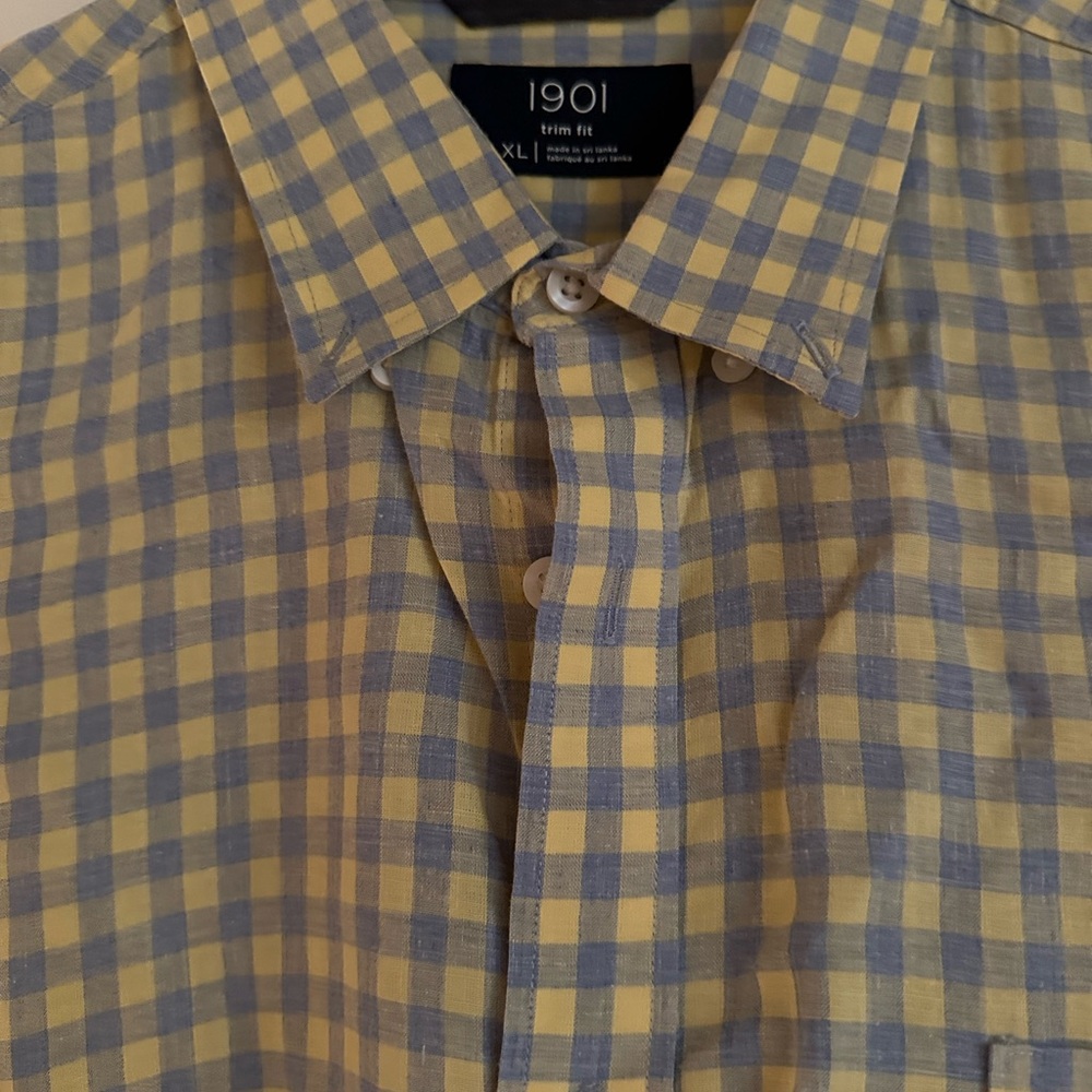 1901 Men's Yellow and Gray Checkered Shirt